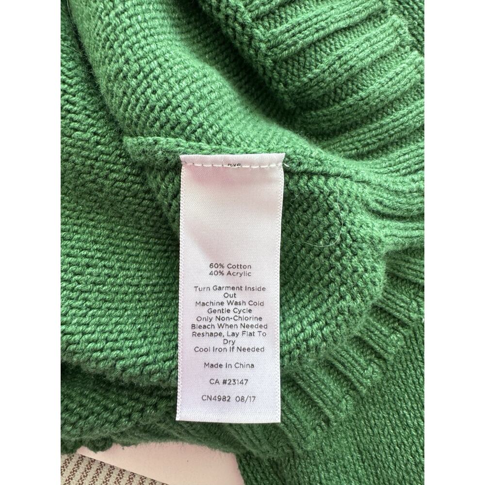 Talbots Women's Pom-Pom Knit Crewneck Sweater Size S Green Navy Blue Baubles - Picture 10 of 11